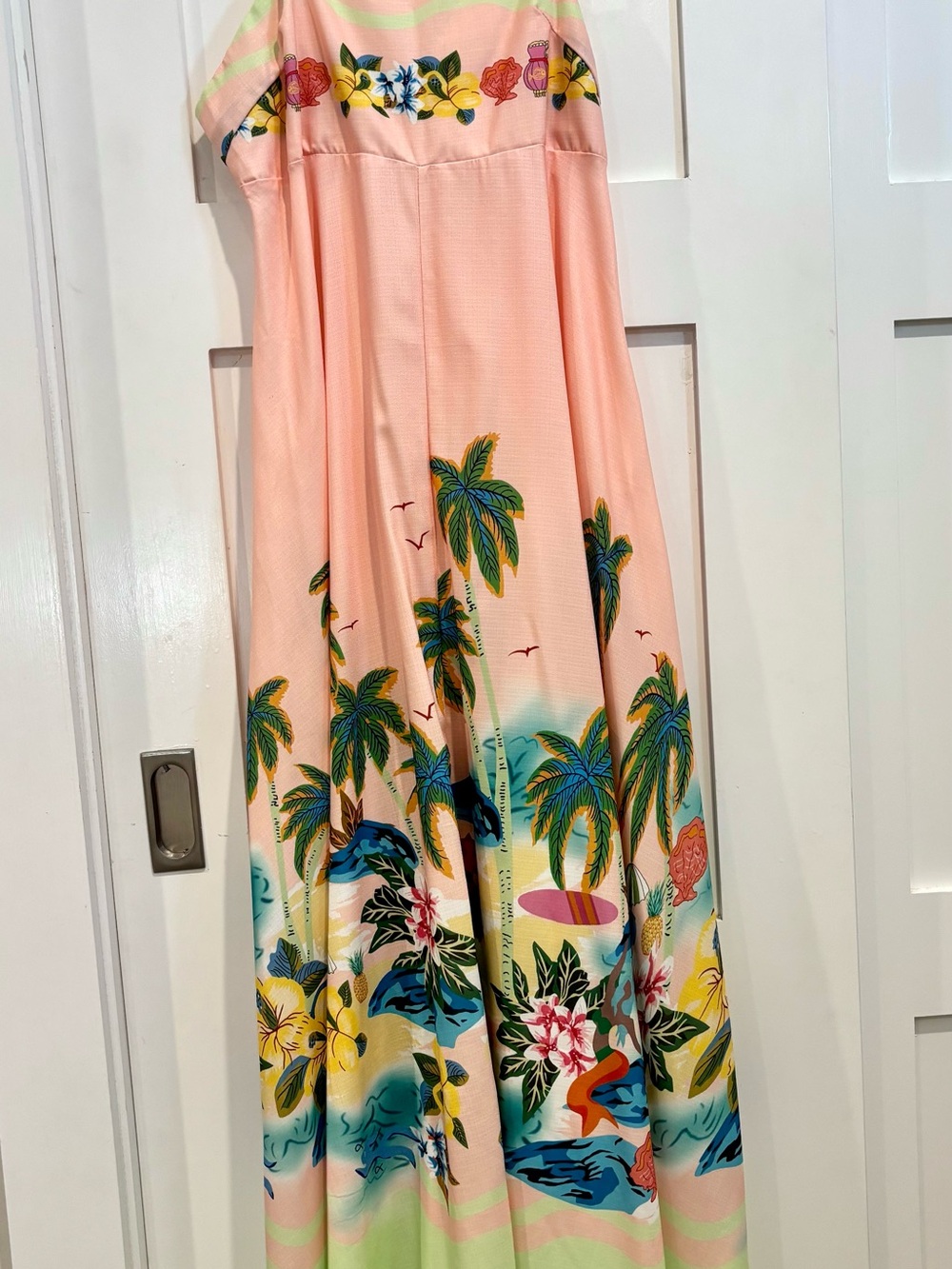 Source Unknown Peach Tropical Maxi Skirt with Multicolor Floral Palm